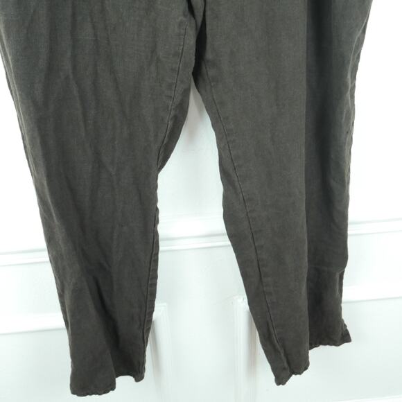 FLAX Large Pants 100% Linen Flat Front Pull On Chocolate Brown Lagenlook Minimal - Picture 5 of 7